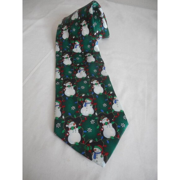 Vintage Snowman Holiday Christmas lights Green tie - Picture 1 of 7